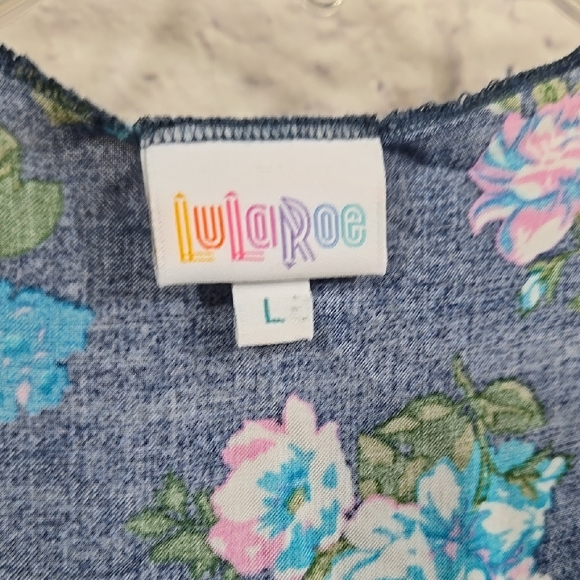 LuLaRoe Joy Vest Blue Floral Soft Sleeveless Open Front Long Cardigan Duster - Picture 4 of 10